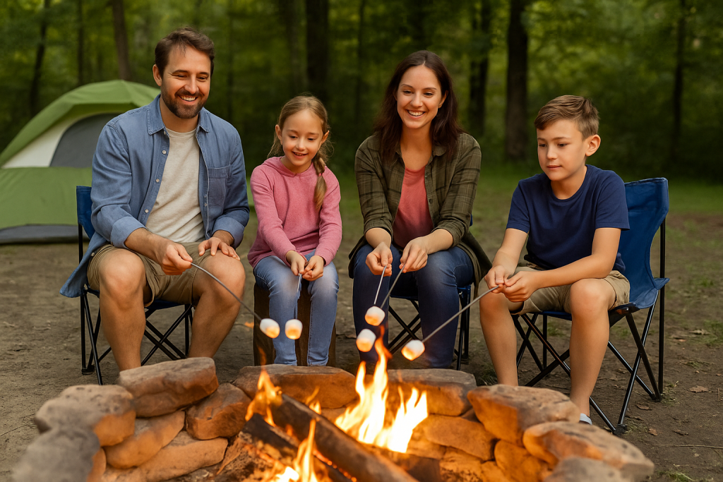 family roasting marshmallows